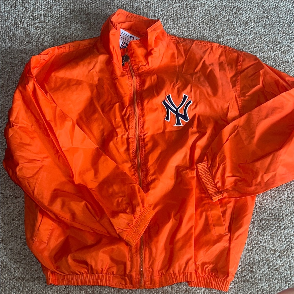 Pro Player Orange New York Yankees Bomber Jacket with Navy Trim